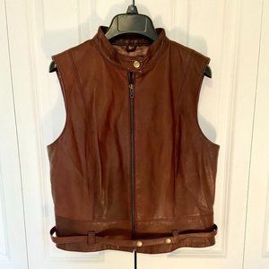 CAbi Leather Vest Medium Moto Belted Zip 132